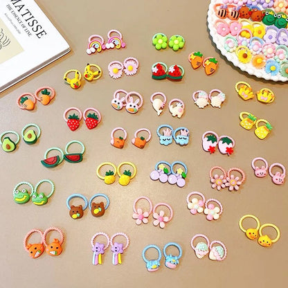 Cute Cartoon Hair Ties for Girls - High-Elasticity Hair Bands with Animal, Flower, and Fruit Designs