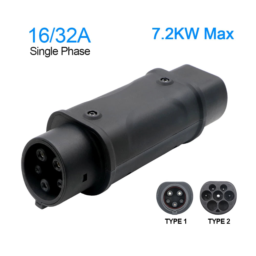 Kolanky Type2 to Type1 EV Charger Adapter – IEC 62196, 16A/32A J1772 Converter for Electric Vehicle Charging Connector