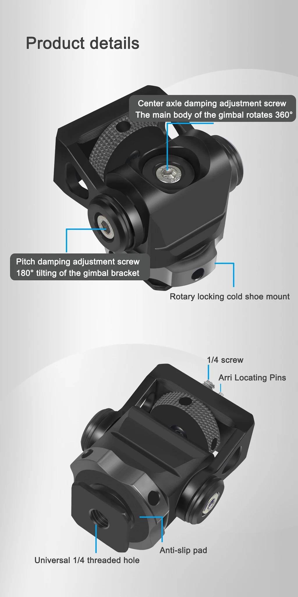 Mini Monitor Mount Holder – Swivel & Tilt Tripod Head with Cold Shoe Adapter for Flash, Microphone, and Fill Light