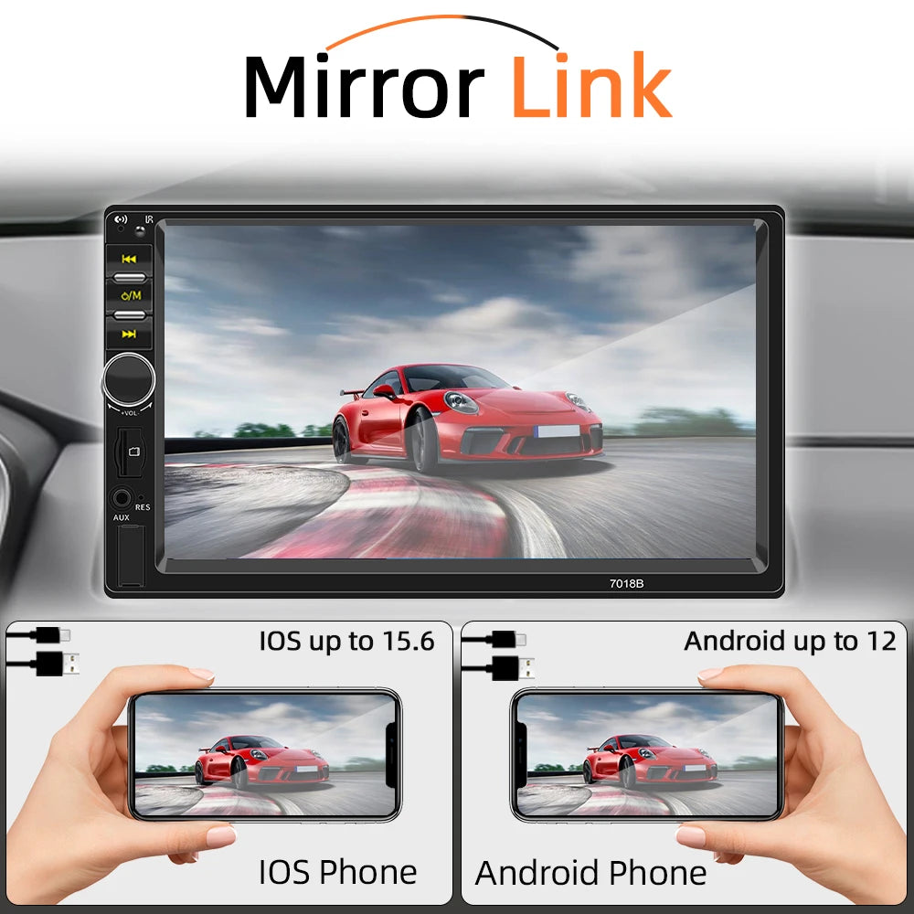 HIPPBQCC 7" 1DIN Car Radio MP5 Multimedia Player – Touchscreen FM ISO Power Aux Input Bluetooth USB Mirror Link Autoradio