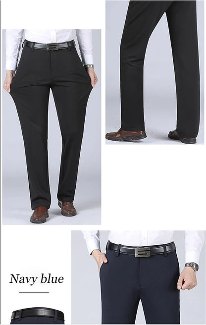 Men's Suit Pants – Business Casual Elastic Straight Trousers | Formal Dress Black & Navy Blue