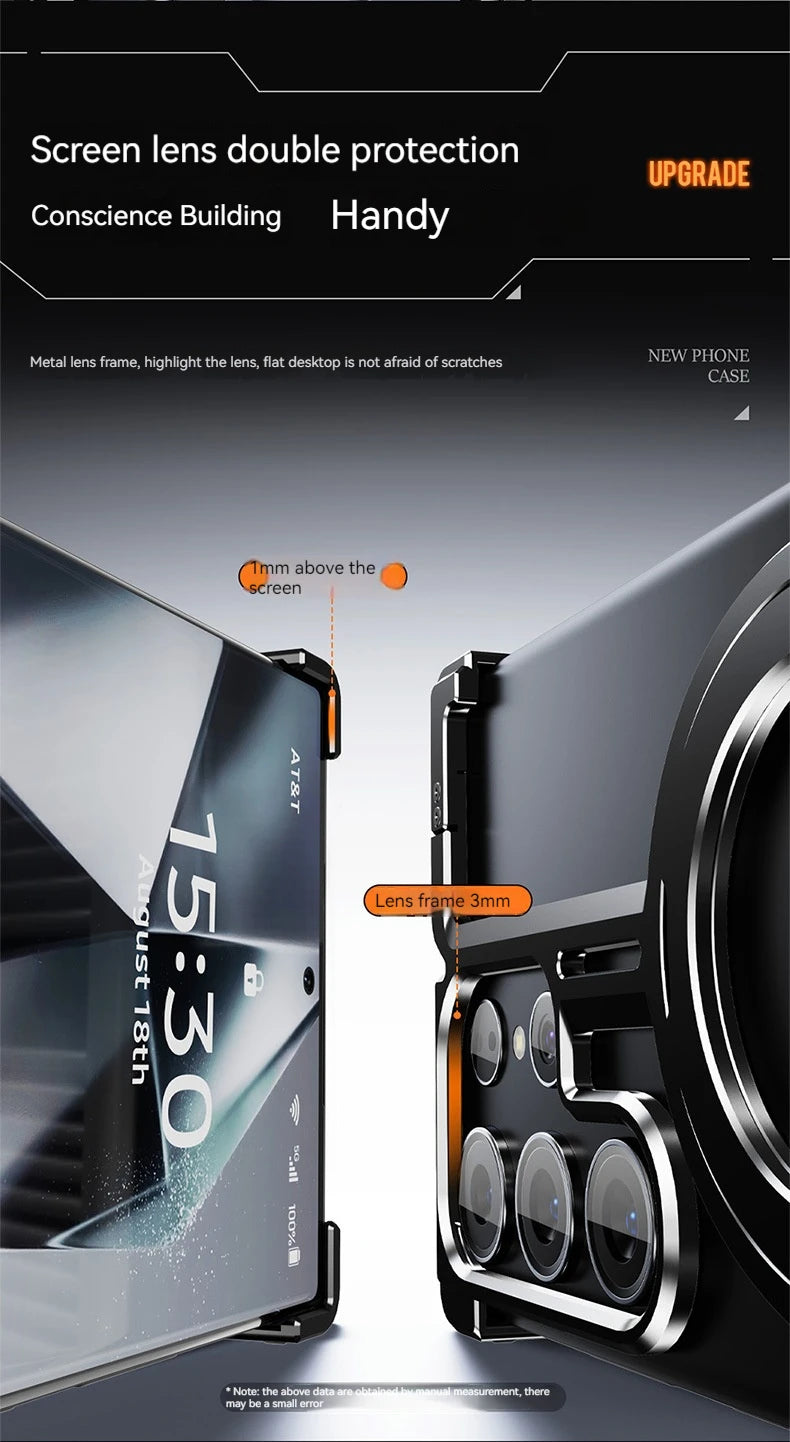 Magnetic Metal Phone Case for Samsung Galaxy S24/S23 Ultra – Aluminum Alloy Frameless Bumper with Finger Ring