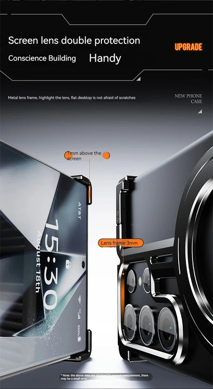 Magnetic Metal Phone Case for Samsung Galaxy S24/S23 Ultra – Aluminum Alloy Frameless Bumper with Finger Ring
