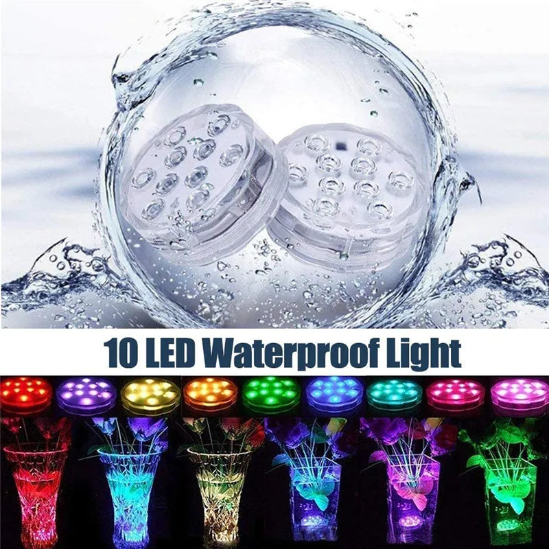10LED RGB Submersible LED Light – Battery Operated Underwater Night Lamp for Pool, Garden, Wedding & Vase Decorations