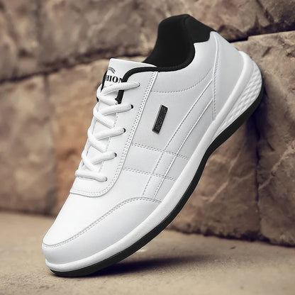 MAEDEF Men's Leather Sneakers – Waterproof Casual Lace-Up Footwear, Comfortable Vulcanized Shoes for Men