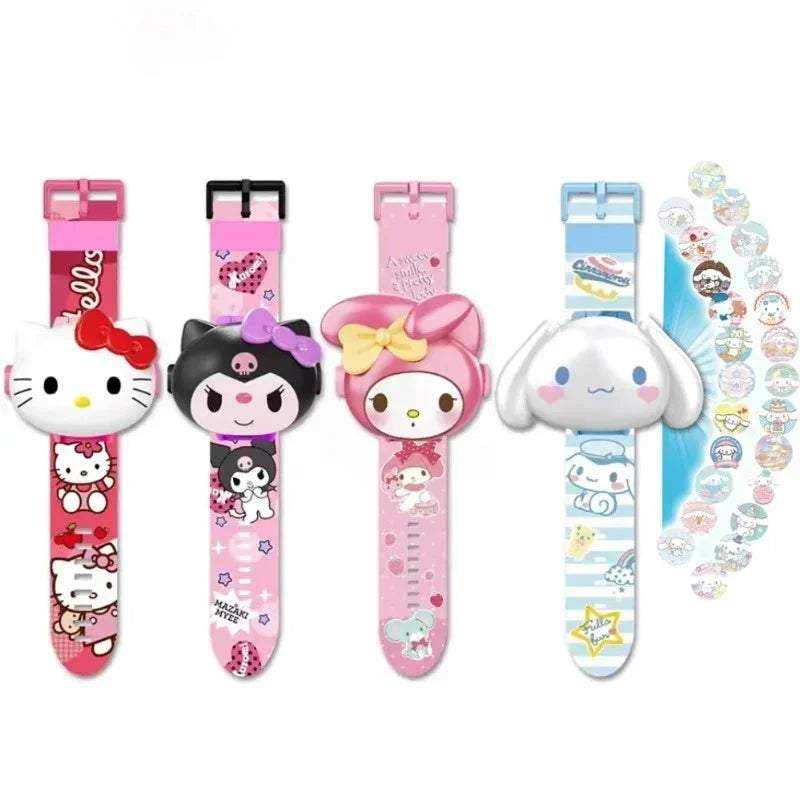 Kawaii Kitty 3D Projection Digital Watch – Cute Anime Figure Flip Watch for Kids