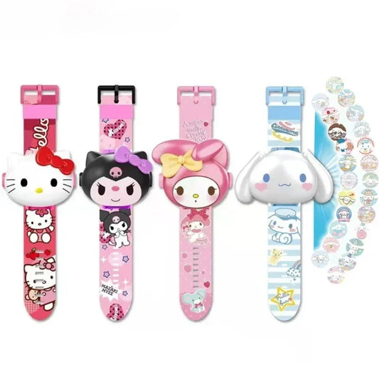 Kawaii Kitty 3D Projection Digital Watch – Cute Anime Figure Flip Watch for Kids