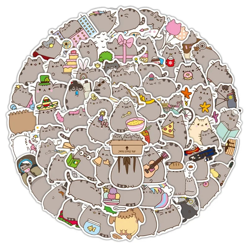 100-Piece Cute Pusheen Cartoon Stickers - Creative Doodle Stickers for Journals, Laptops, Scrapbooks, and DIY Crafts