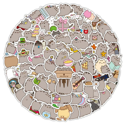 100-Piece Cute Pusheen Cartoon Stickers - Creative Doodle Stickers for Journals, Laptops, Scrapbooks, and DIY Crafts