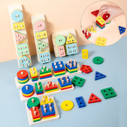 Montessori Wooden Building Blocks – Early Learning Educational Color & Shape Puzzle Toys for Kids
