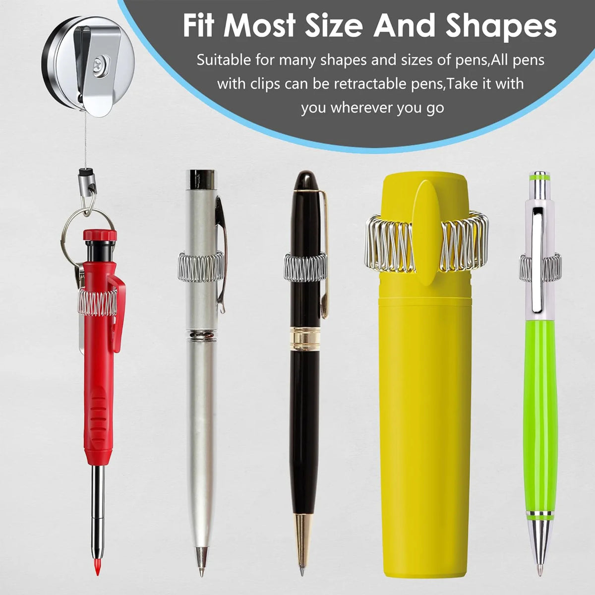 Retractable Pen Holder - Universal Pen Lanyard with Belt Clip & Key Ring for Carpenters, Nurses, Waiters & Workers