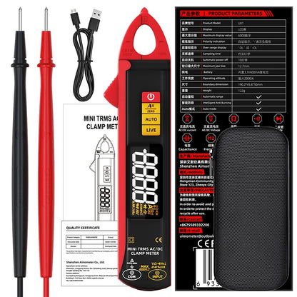 UX1 Digital Clamp Meter 6000 Counts - 100A TRMS AC/DC Mini Multimeter with Rechargeable LCD Display
