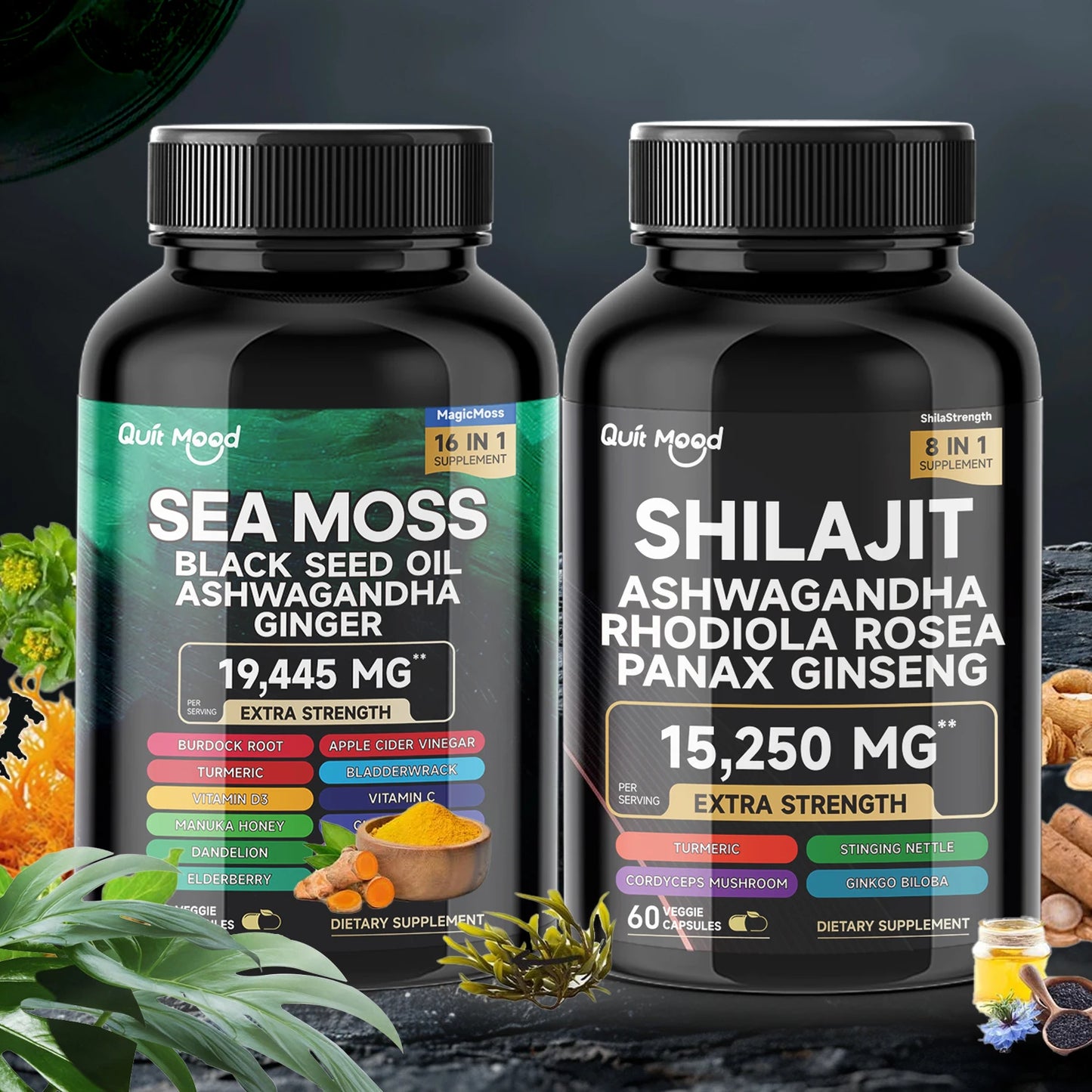 Sea Moss & Shilajit Supplement Bundle – 120 Capsules with Black Seed Oil, Ashwagandha, Ginger, Burdock Root, Turmeric & Black Pepper