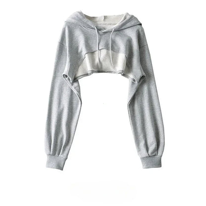Women’s Irregular Crop Hoodie – Ultra-Short Y2K Style Long Sleeve Sweatshirt