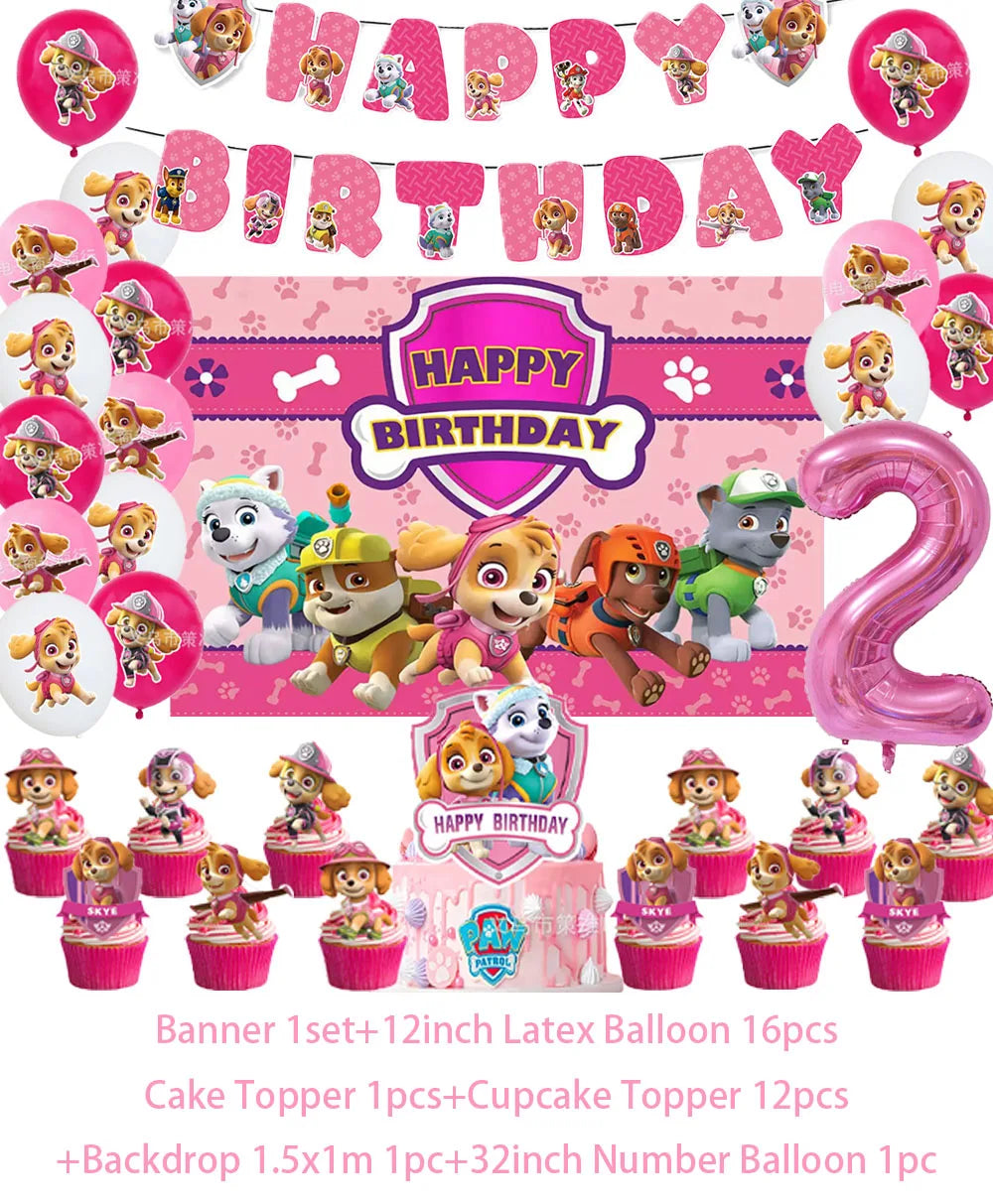 PAW Patrol Skye Pink Birthday Party Decorations Set – Foil Balloon Backdrop, Disposable Tableware & Baby Shower Supplies for Girls Kids Gifts