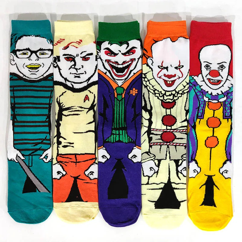 Cartoon Anime Crew Socks - 5 Pairs Unisex Hip Hop Street Style Novelty Casual Socks for Men and Women