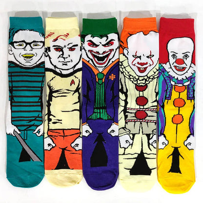 Cartoon Anime Crew Socks - 5 Pairs Unisex Hip Hop Street Style Novelty Casual Socks for Men and Women