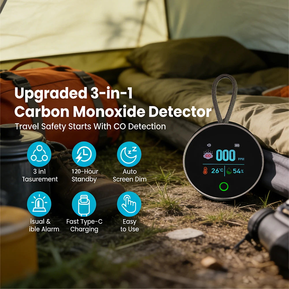 FMAi K5S 3-in-1 Carbon Monoxide Detector - Portable CO Monitor with Temperature & Humidity Sensor for Home, Car, RV & Travel
