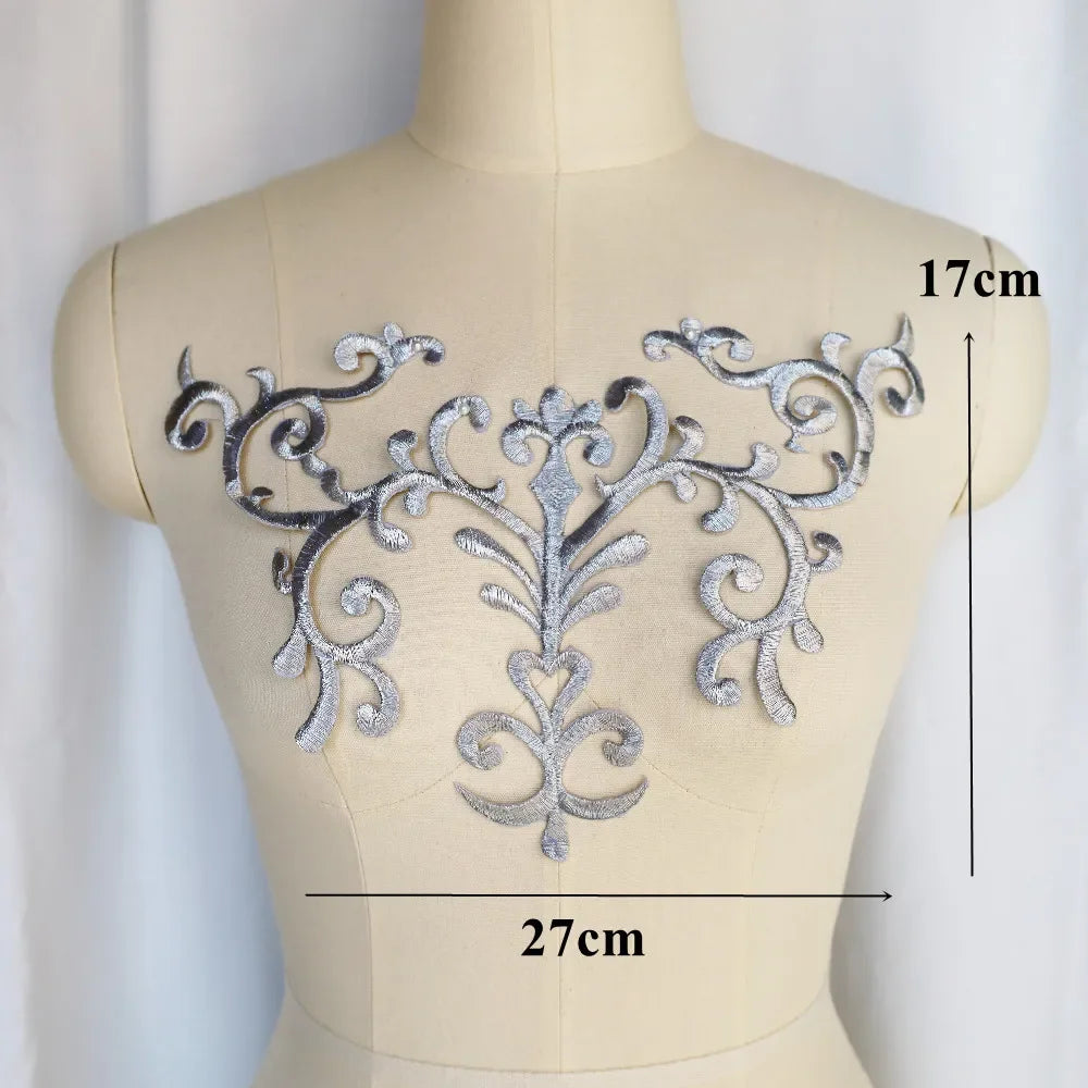 Silver Baroque Sequin Flower Applique – Embroidered Iron-On Patch for Wedding & DIY Crafts