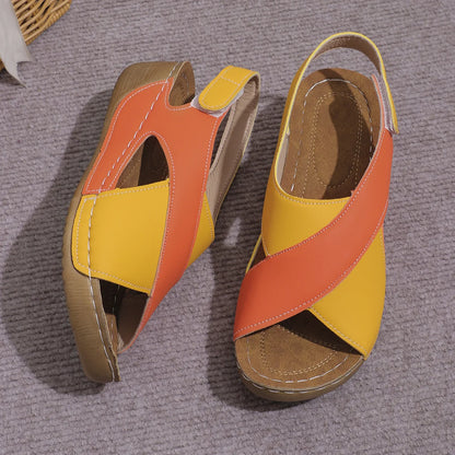 New Women's Contrast Color Wedge Sandals – Comfortable Peep Toe Non-Slip Platform Beach Shoes
