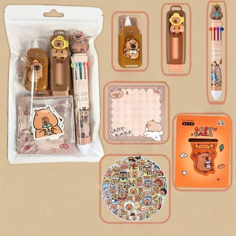 7-Piece Capybara Stationery Set for Students, Cute School Supplies & Gift Pack with Pens and Accessories for Boys & Girls