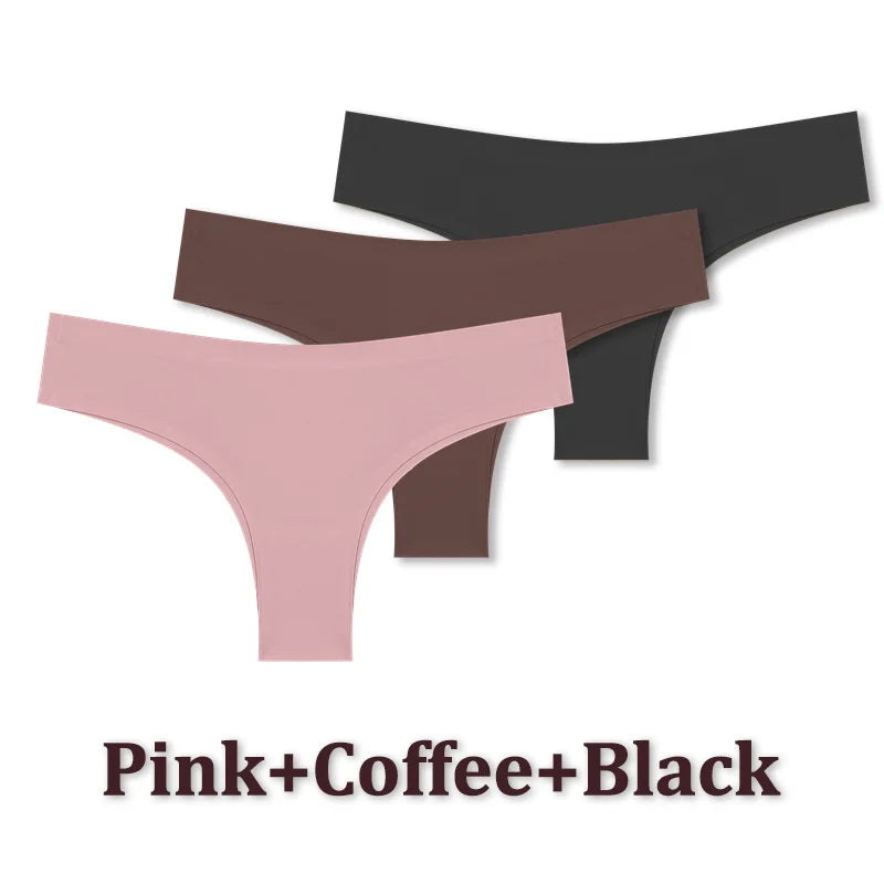 3PCS Seamless Maillard Ultra-Thin Brazilian Panties for Women – Ice Silk Low Waist G-String, Sexy Solid Underwear