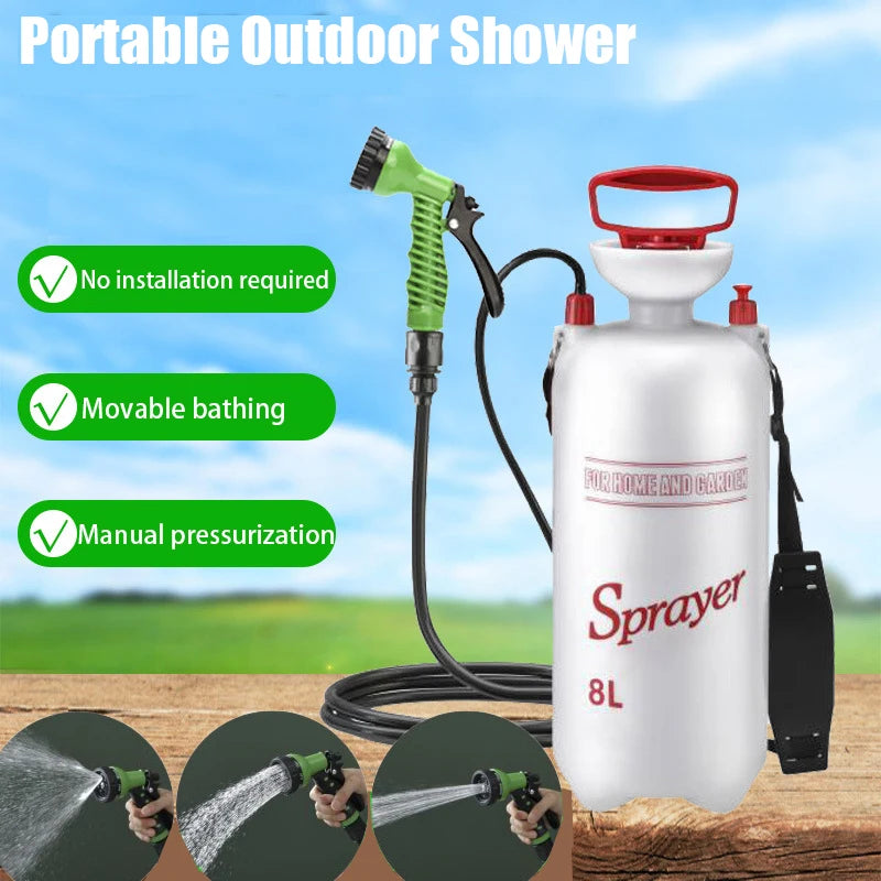 4/8L Portable Shower for Camping - Outdoor Shower with 3m Hose, Multi-Function Sprayer for Traveling, Hiking, Car Wash, and Irrigation