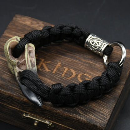 Odin Crow Skeleton Viking Bracelet - Norse Rune Bead Paracord Rope Valknut Eagle Pendant Amulet Jewelry Gift