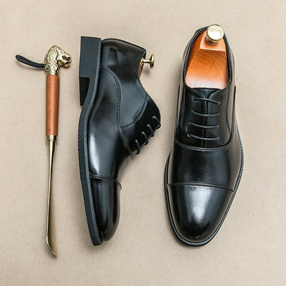 Men’s Luxury Leather Dress Shoes — Comfortable Pointed Business & Wedding Shoes Black