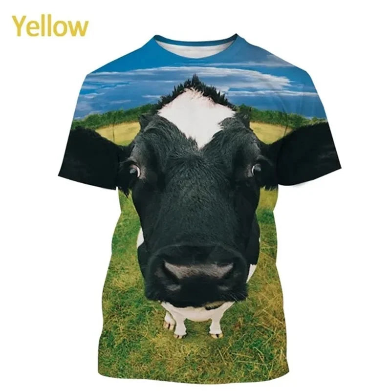 3D Cow Graphic T-Shirt - Funny Retro Unisex Summer Streetwear Tee