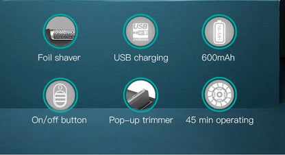 VGR V-390 Electric Shaver – Professional Beard Trimmer & Portable Mini Razor, USB Rechargeable 2-Blade Shaving for Men