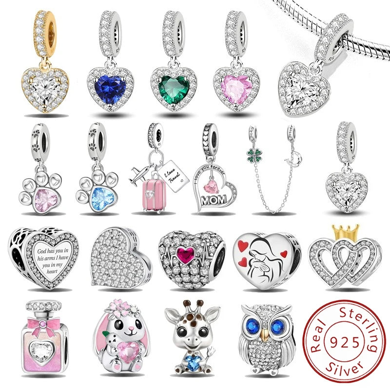 925 Sterling Silver Paw Heart Charm - Zircon Red Love Pendant Bead for DIY Bracelets & Women’s Fine Jewelry