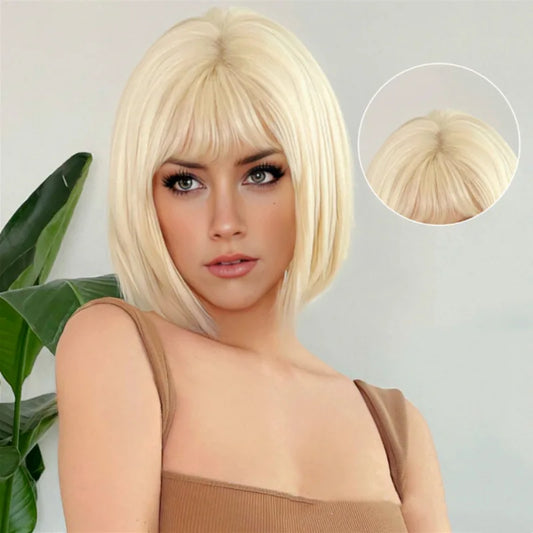 Synthetic Blonde Bobo Wig – Short Straight Breathable Hair Extension Wig for Young Women & Ladies