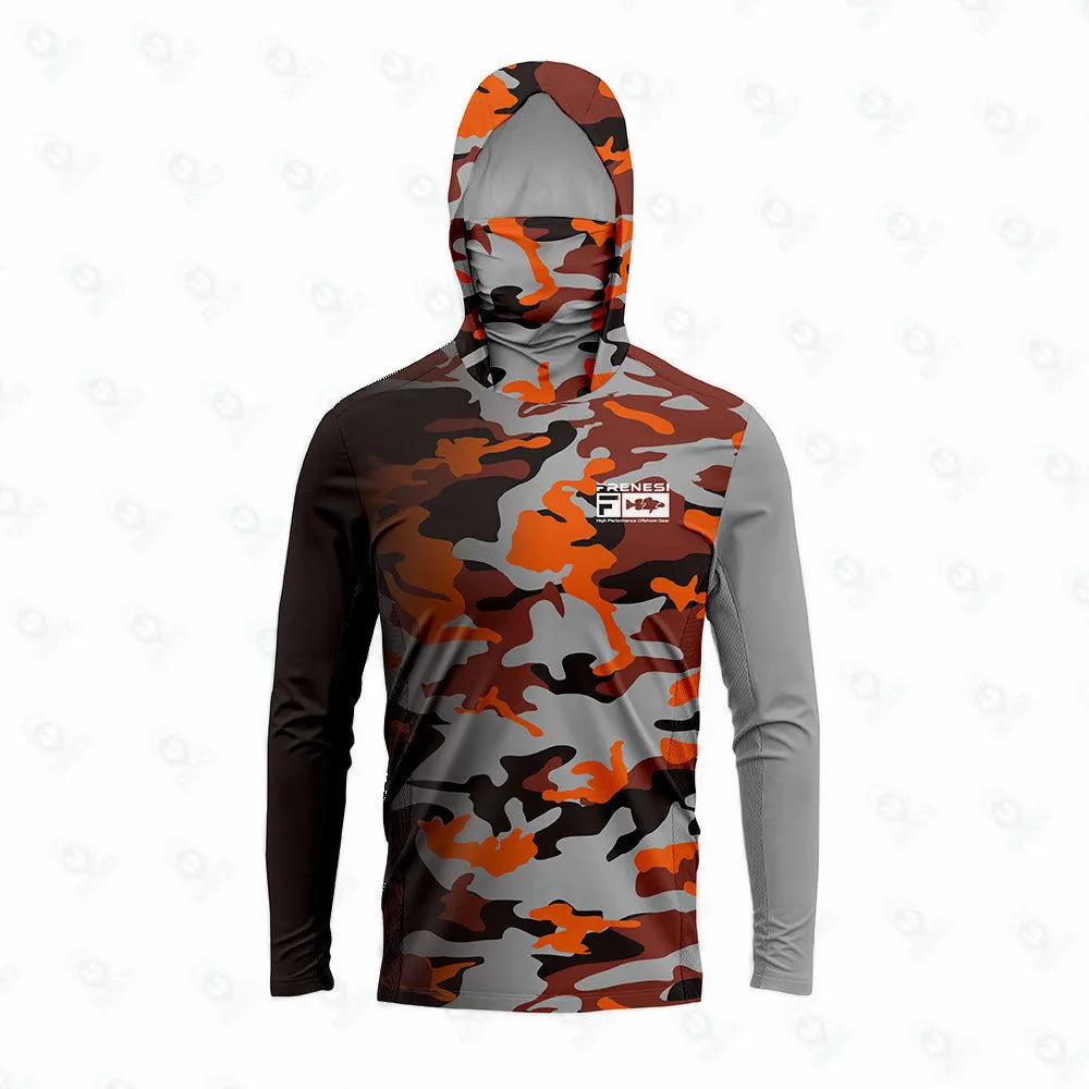 Men's Fishing Shirt with Sun Protection – All in One Hoodie Mask, UPF 50+ T-Shirt for Hunting, Camping & Angling