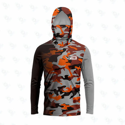 Men's Fishing Shirt with Sun Protection – All in One Hoodie Mask, UPF 50+ T-Shirt for Hunting, Camping & Angling
