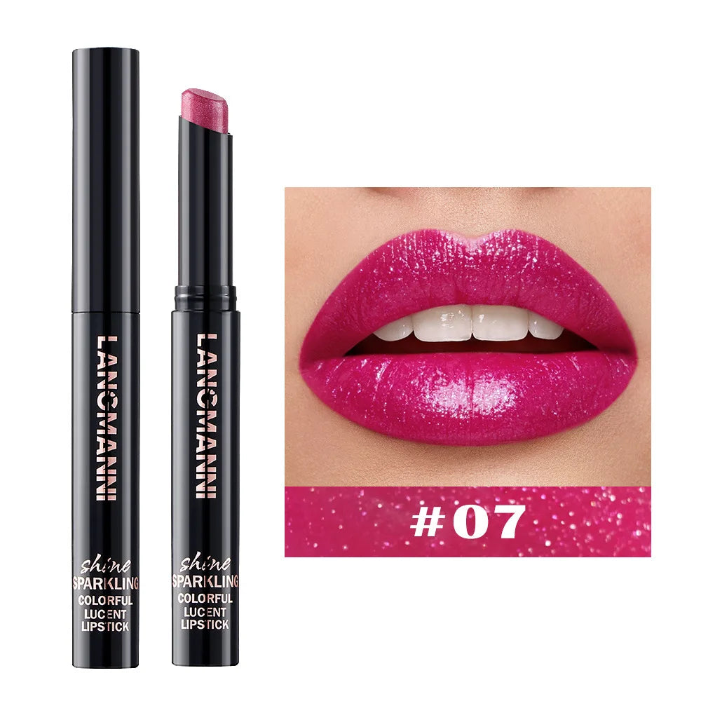 LANGMANNI Pearlescent Lipstick - Slanted Tip Long Lasting Color Lip Gloss Makeup
