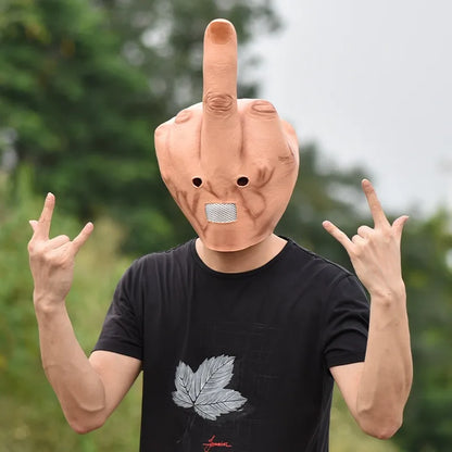 Middle Finger Latex Mask - Funny Halloween Prank Headgear for Bar Performances and Party Props