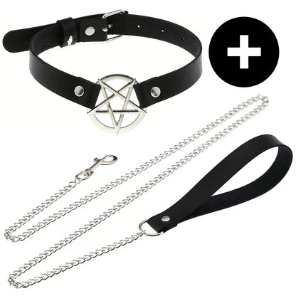 Gothic Punk PU Leather O-Ring Choker - Adjustable Collar Necklace for Women, Halloween & Alternative Fashion
