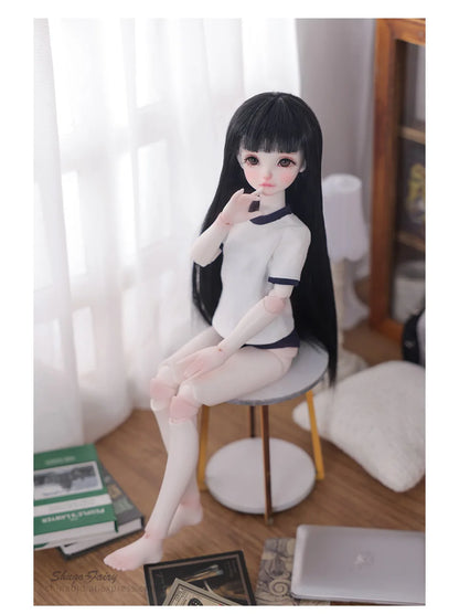 Shuga Fairy Mirai 1/5 BJD Doll with Ruoguan Body, Long Black Hair, Juvenile Features, Resin Joint Doll for Collectors