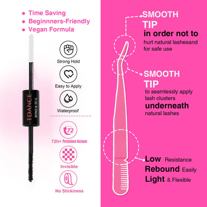 TDANCE 280PCS DIY Lash Extension Kit – Mix Clusters (30D/40D) with Bond, Seal & Remover for At-Home Application