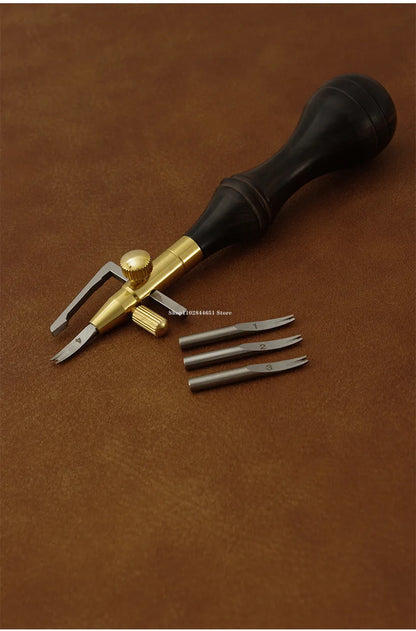 Adjustable Leather Grooving & Marking Tool – Multi-Function Cutter Head for DIY Leathercraft & Edge Carving