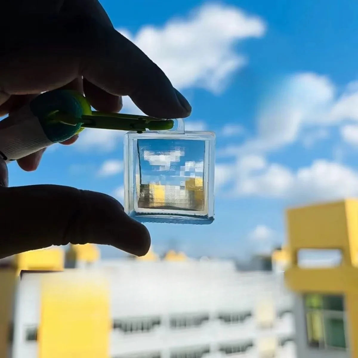 Pixel Photography Tool – Transparent Acrylic Mosaics for Keychains, Travel Memories, Blue, Black & Pink Lens