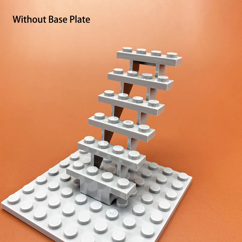 DIY Building Block Staircase 7x4x6 - MOC 30134 City Street Scene Bricks Compatible with LEGO in Black, Grey, Brown & White