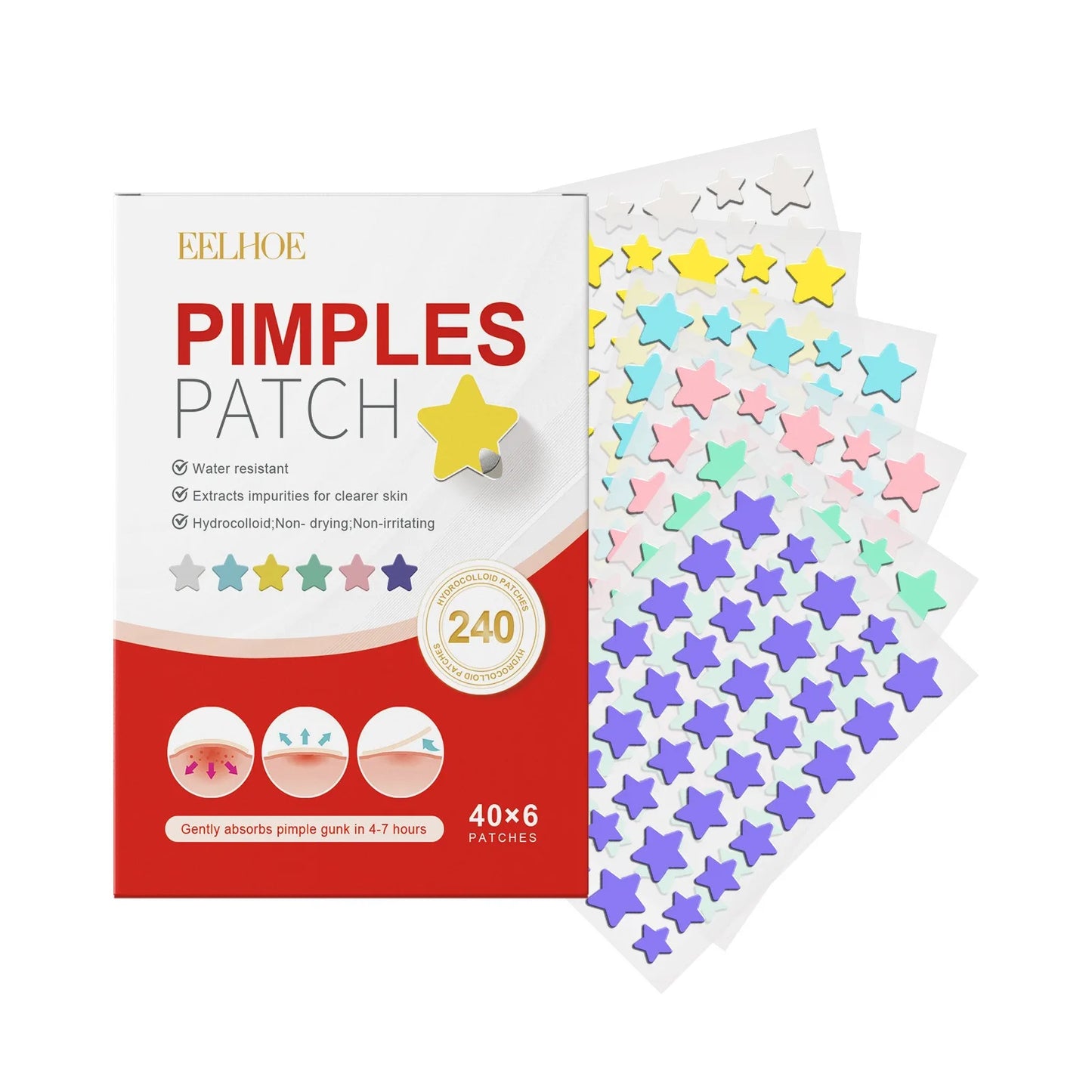 240Pcs Heart & Star Shape Acne Patches - High-End Pimple Dots for Moisturizing & Covering Zits and Blemishes