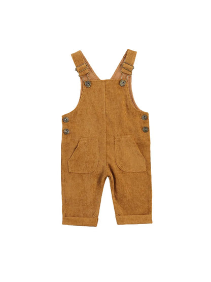 Baby Suspender Jumpsuit - Unisex Solid Color Button Overalls for 0-24 Months Toddler Boys & Girls