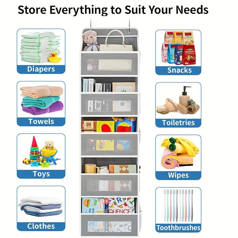 5-Shelf Hanging Storage Organizer — Anti-Tilt Door Rack with Large Capacity Pockets for Bedroom & Bathroom