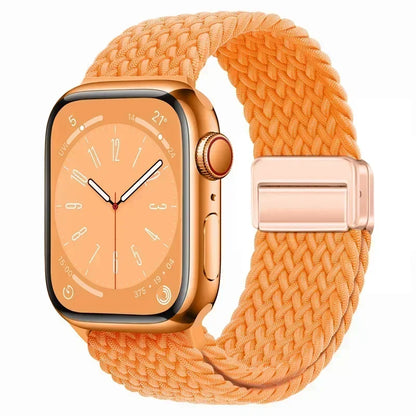 Nylon Braided Loop Apple Watch Band – Magnetic Metal Bracelet Strap for Ultra 2, Series 3–9 & SE (40mm–49mm) Adjustable Wristband