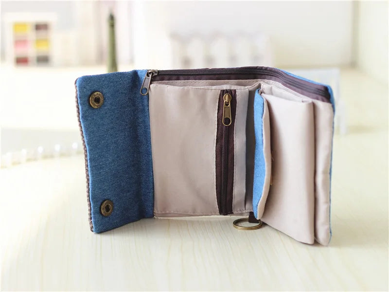 Women’s Canvas Cartoon Card Wallet – Foldable Key Organizer & Coin Purse, Small Pouch Money Bag for Girls 2024