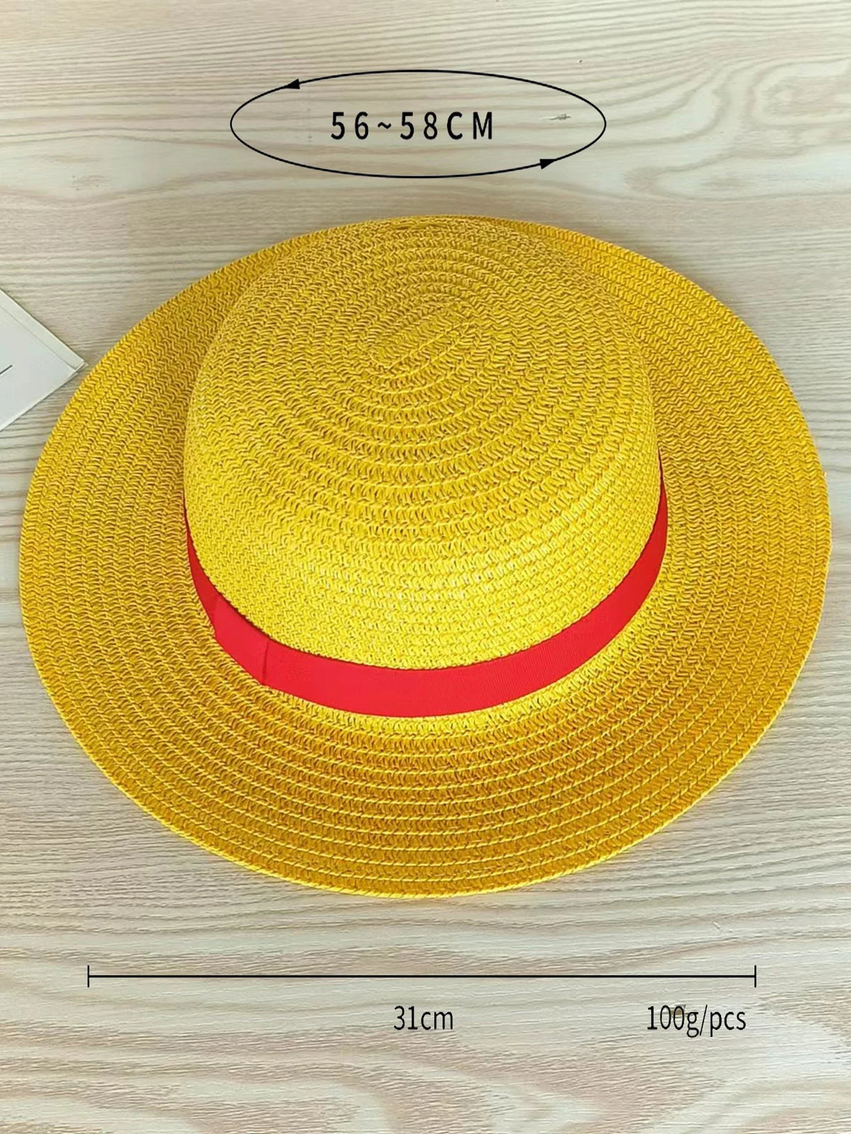 Brdwn Unisex Straw Hat - Flat-Brim Japanese Anime Cosplay Hat with Adjustable Neck String