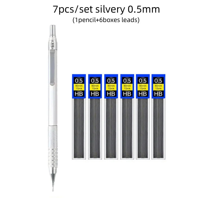 Low Center of Gravity Metal Mechanical Pencil Set – 0.3–2.0mm Lead Refills for Art, Sketching, Painting, and Writing